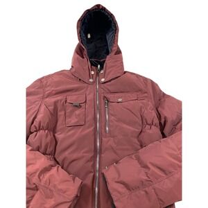 Obermeyer Vintage Burgundy Ruched Puffer Jacket Hooded Ski Women Size S